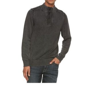 Rock & Republic Mens Henley Mock-Neck Pullover Sweater, Gray, XL
